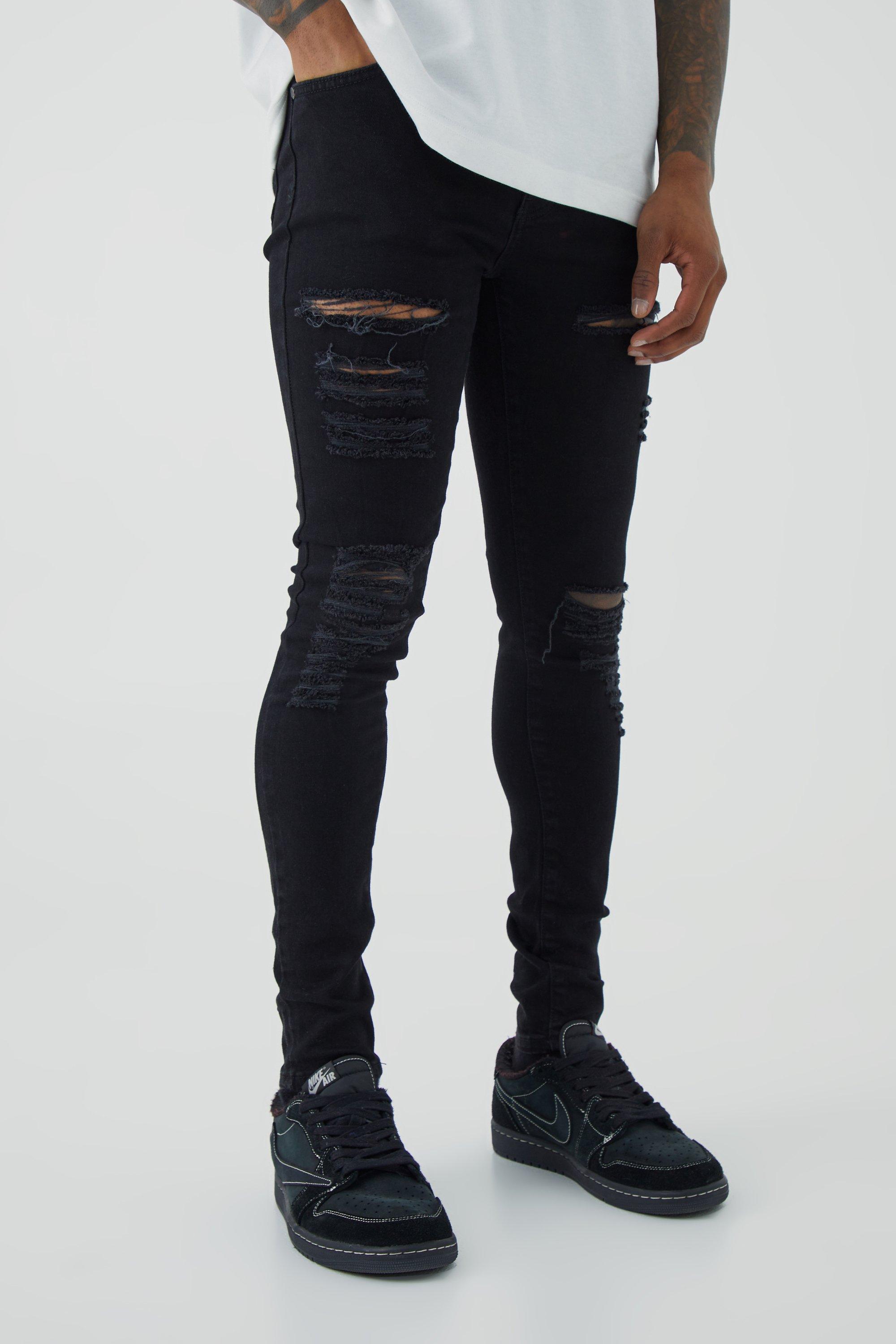 Black ripped super skinny best sale jeans mens